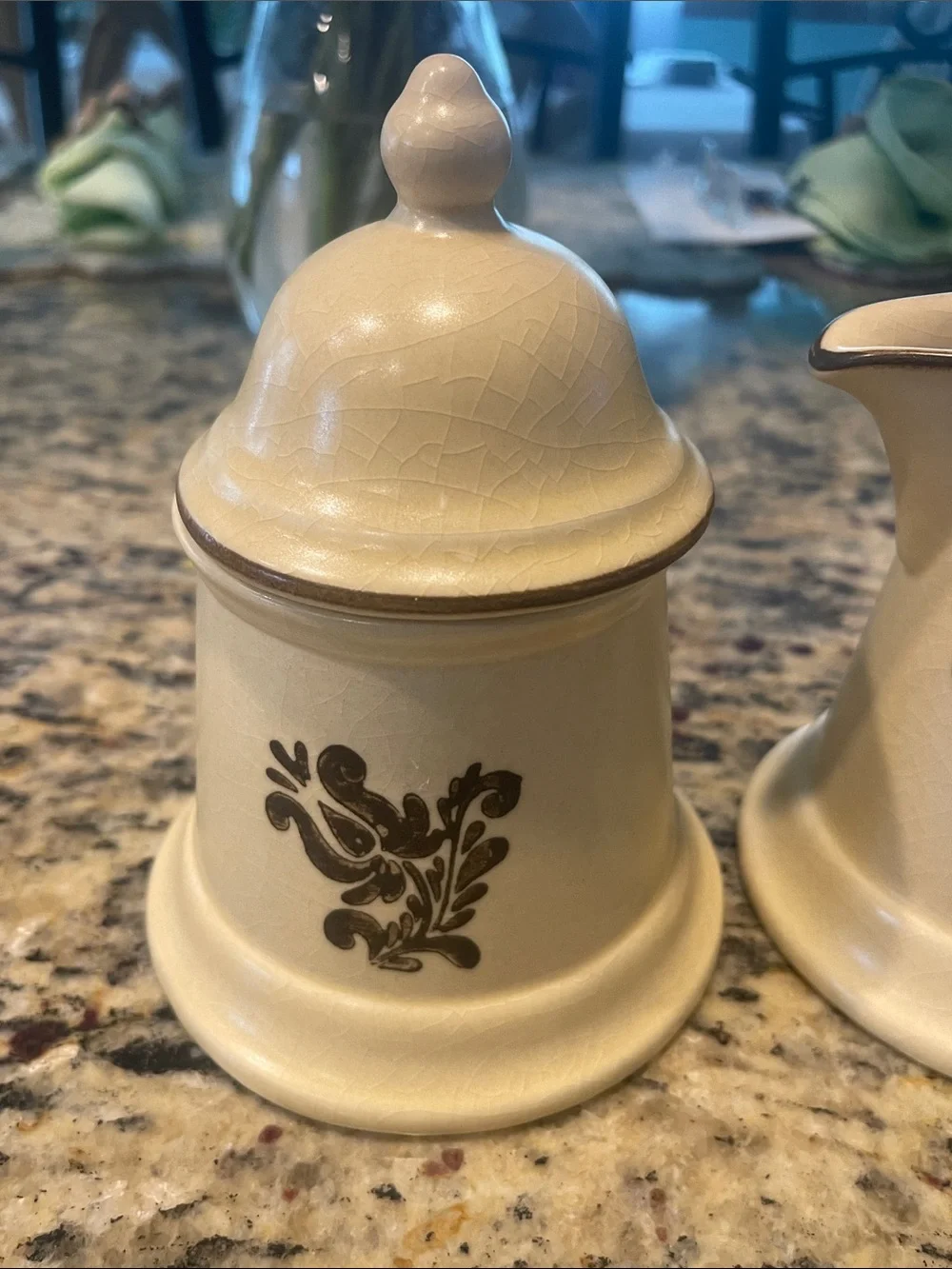 Vintage Pfaltzgraff Village Sugar Bowl With Lid & Creamer Yellow Brown Stoneware